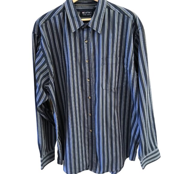 Puritan Striped Button-Down Shirt: Lightweight Blue Green, Mens LT 42/44 - Picture 5 of 10